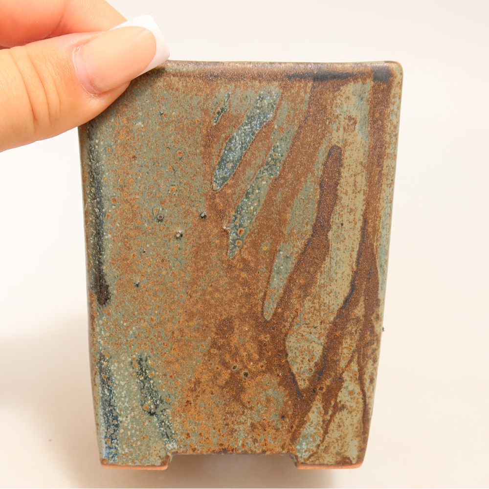 Keramická miska na bonsaje 8 x 8 x 10 cm, farba hnedozelená