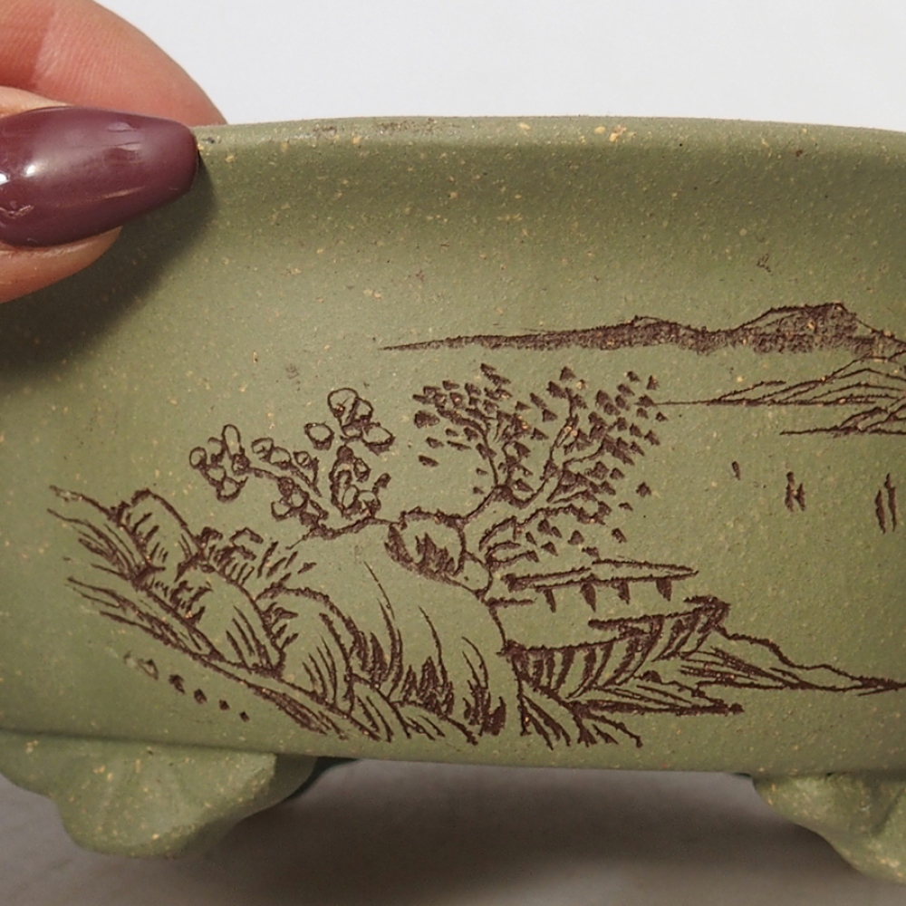 Keramická bonsai miska 15,5 x 13 x 6 cm, farba zelená