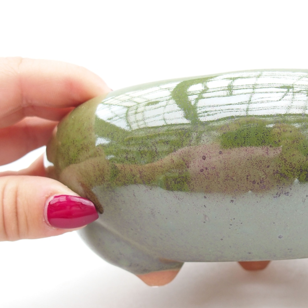 Keramická bonsai miska 14 x 14 x 6,5 cm, farba zelená