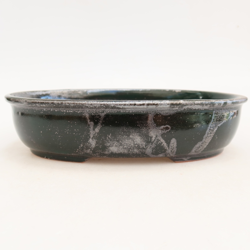Keramická miska na bonsaje 22 x 17 x 5 cm, zelená metalíza