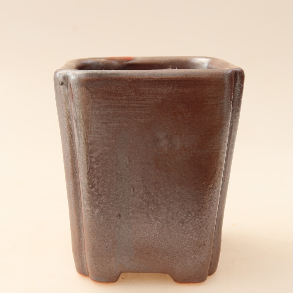 Keramická miska na bonsaje 7 x 7 x 8,5 cm, farba: kovová