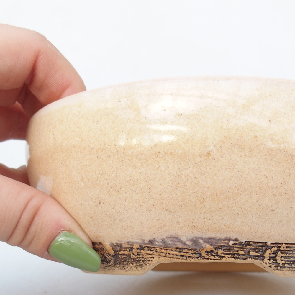 Keramická bonsajová miska 14,5 x 14,5 x 5,5 cm, farba béžová