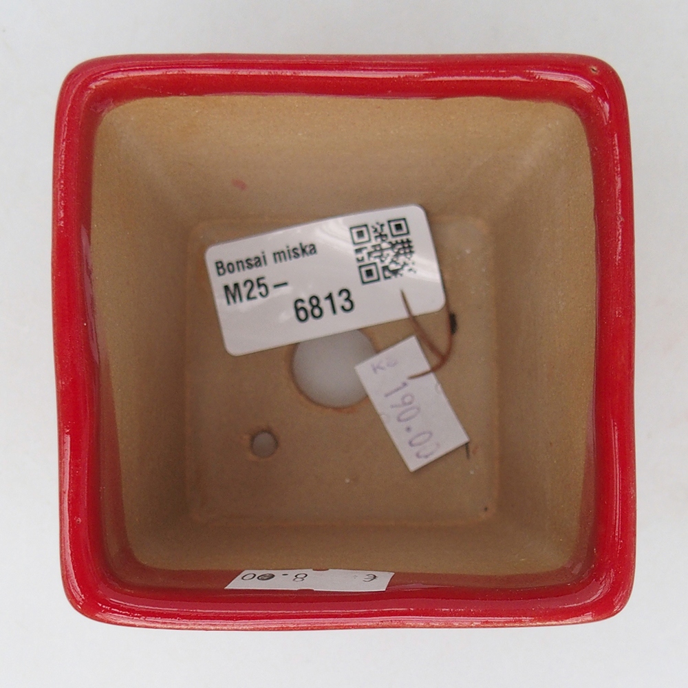 Keramická miska na bonsaje 7,5 x 7,5 x 7 cm, farba červená