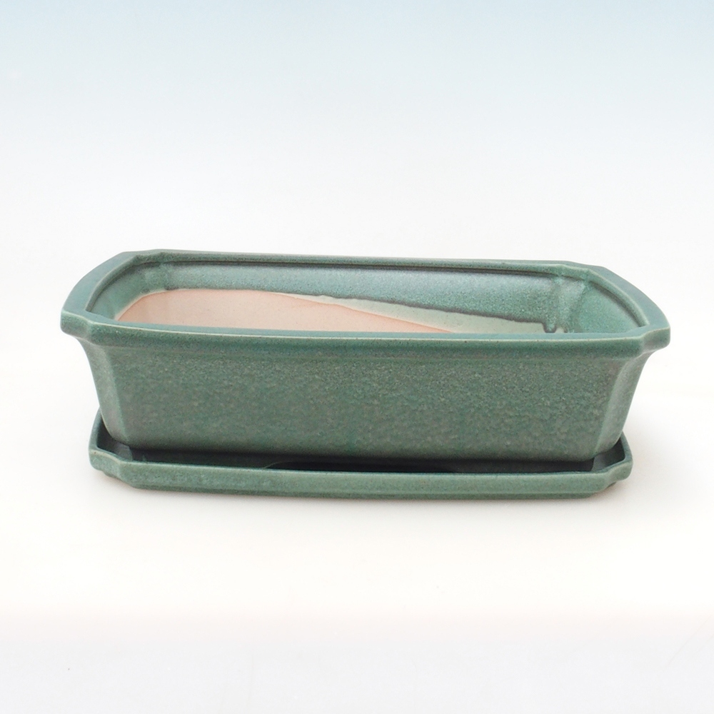 Bonsai miska + podmiska H07 – 30 x 20,5 x 8 cm. - zelená