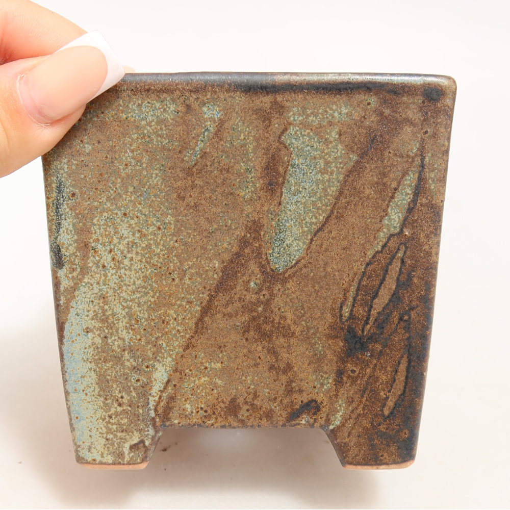Keramická miska na bonsaje 9 x 9 x 8,5 cm, farba hnedozelená