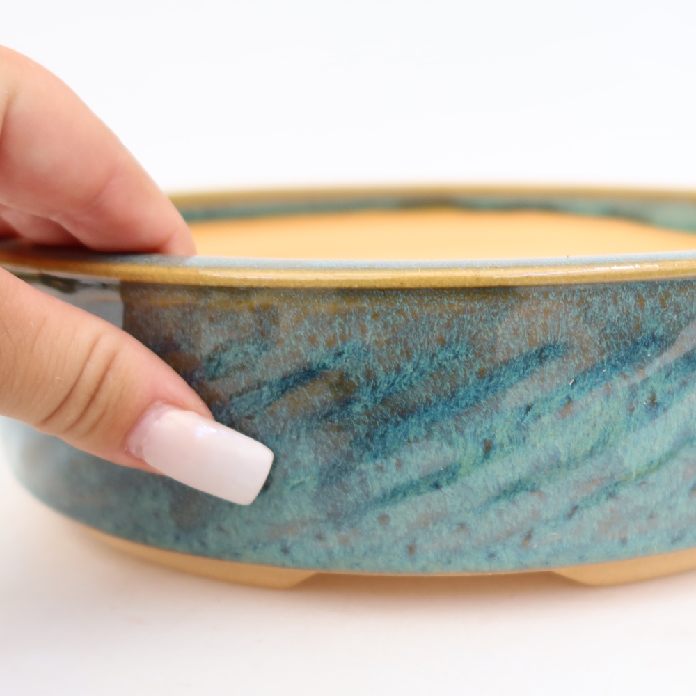 Keramická miska na bonsaje 23,5 x 23,5 x 6 cm, farba modrá