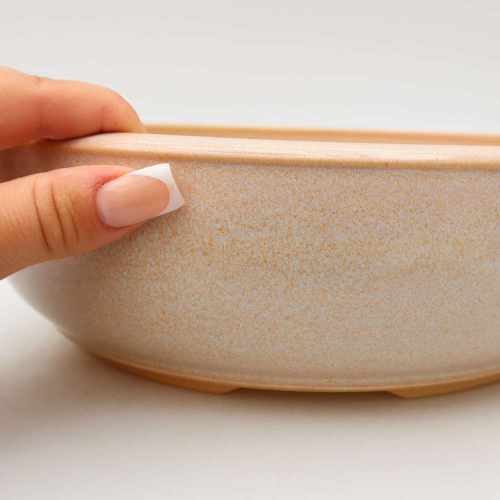 Keramická miska na bonsaje 25,5 x 25,5 x 8 cm, farba béžová