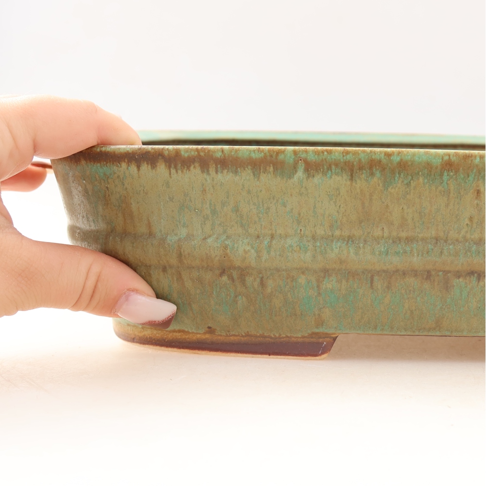 Keramická miska na bonsaje 29,5 x 24,5 x 7,5 cm, farba zelená