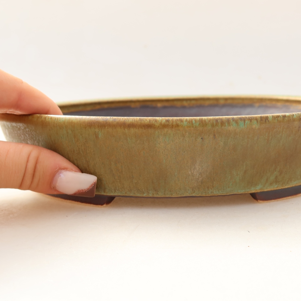 Keramická bonsajová miska 21 x 19 x 4,5 cm, zelená