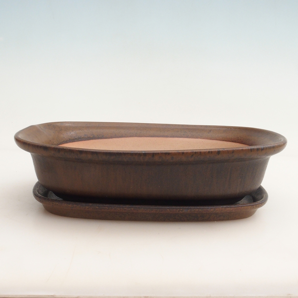 Bonsai miska + podmiska H25 - 23 x 17 x 5,5 cm. - hnedá