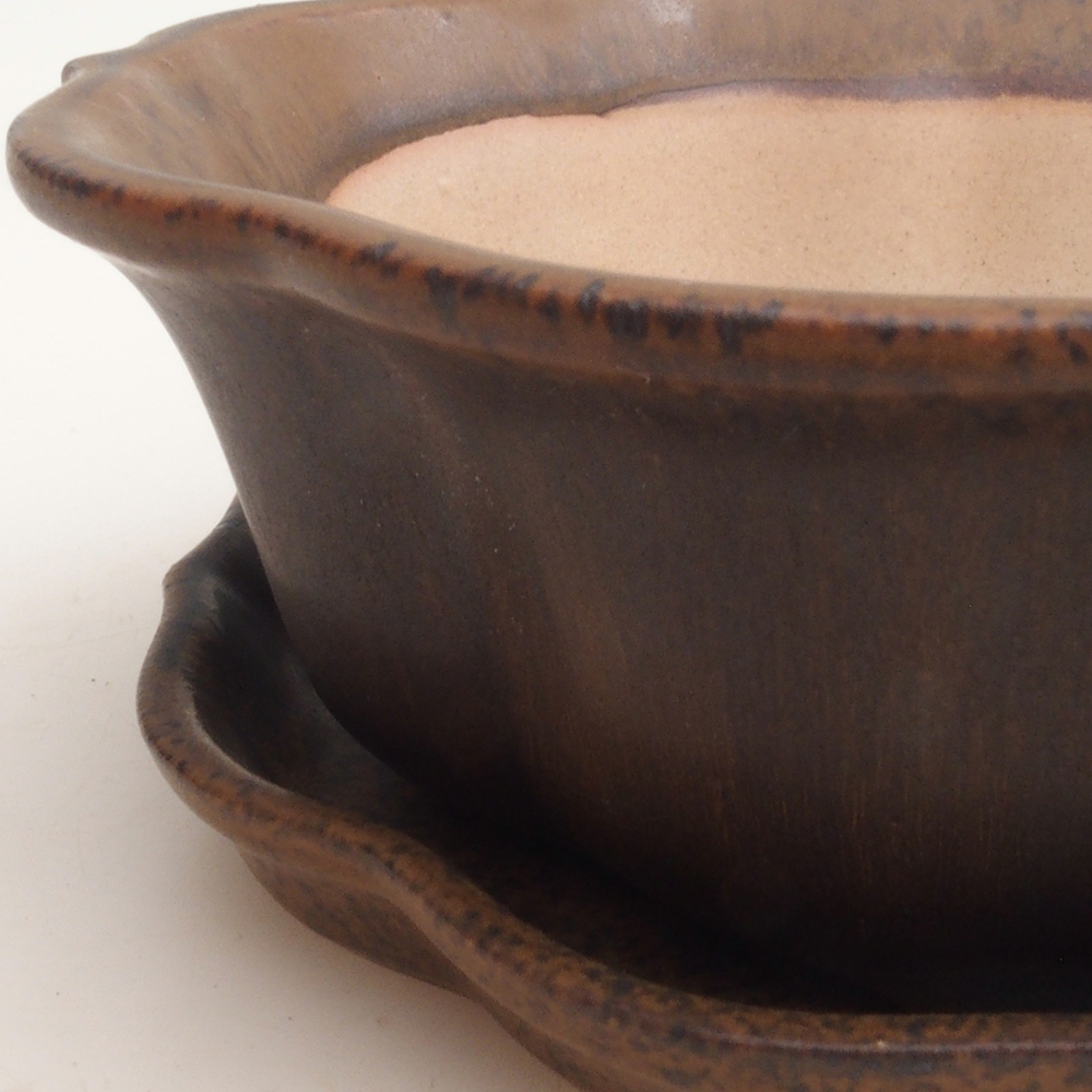 Bonsai miska + podmiska H06 – 14,5 x 14,5 x 5 cm. - hnedá