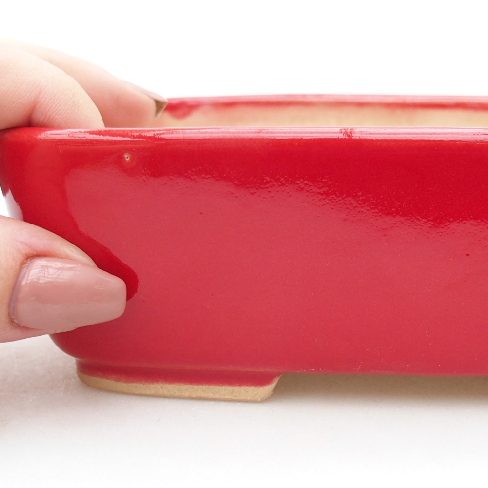 Keramická bonsajová miska 15 x 12 x 4,5 cm, farba červená