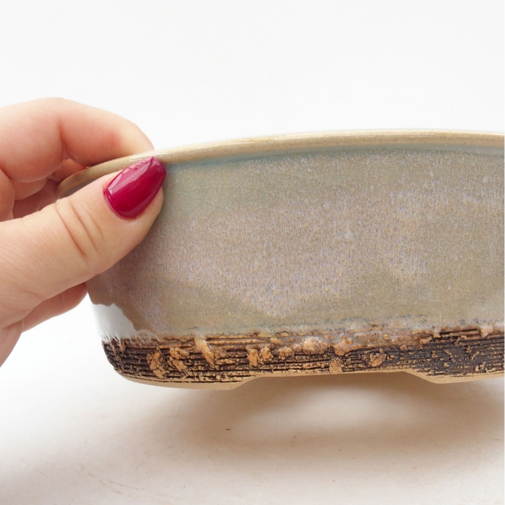 Keramická bonsai miska 18,5 x 18,5 x 6 cm, farba zelená