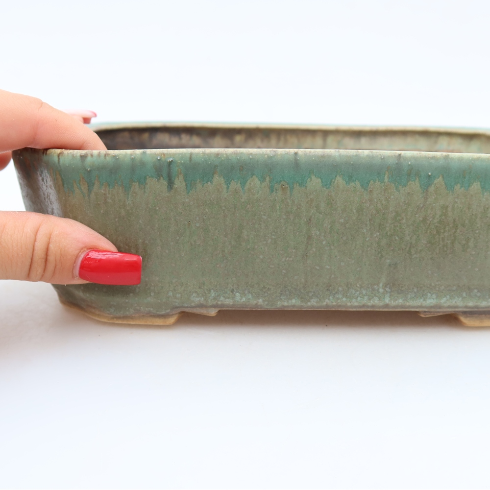 Keramická miska na bonsai 21,5 x 18 x 6 cm, farba zelená