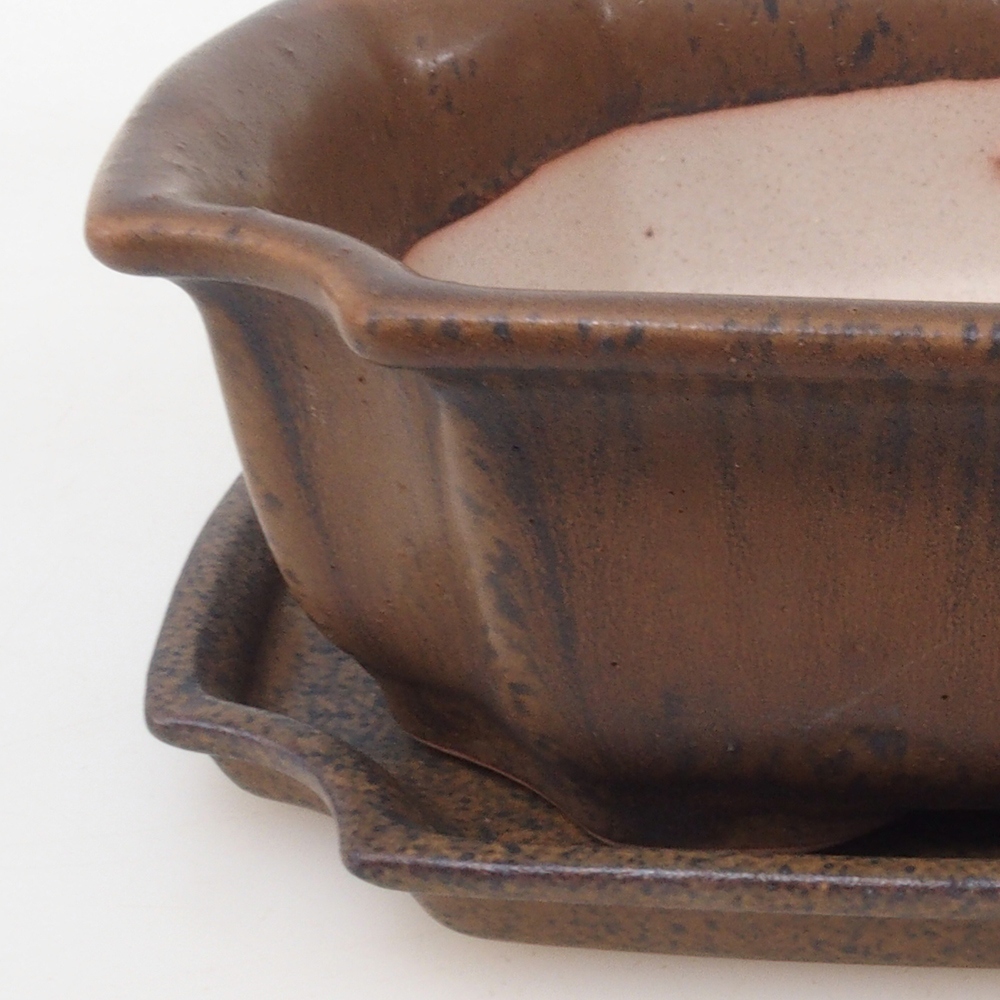 Bonsai miska + podmiska H03 - 16,5 x 12 x 4,5 cm. - hnedá