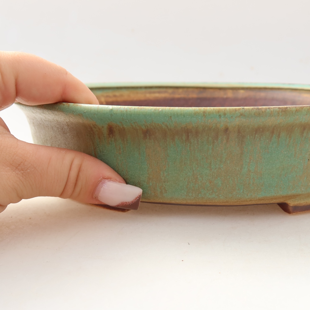 Keramická miska na bonsaje 21 x 19 x 5 cm, farba zelená