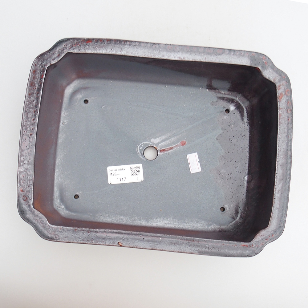 Keramická bonsajová miska 27 x 21 x 7 cm, farba čierna červená