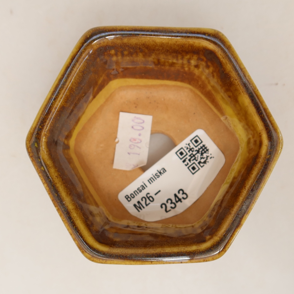 Keramická miska na bonsaje 7,5 x 7 x 4 cm, farba hnedo-žltá