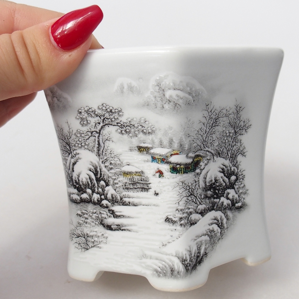Keramická miska na bonsaje 10,5 x 9,5 x 9 cm, farba biela