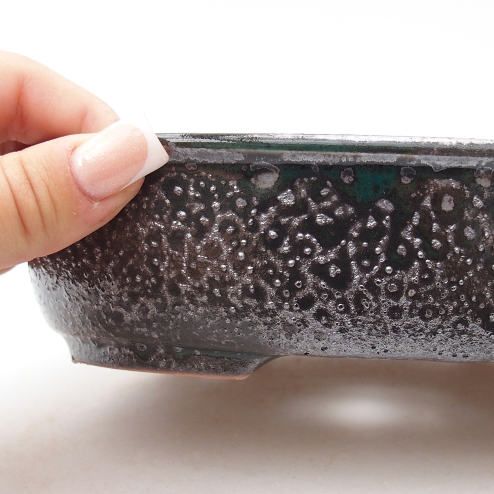 Keramická bonsajová miska 19 x 14,5 x 4,5 cm, zelená metalíza