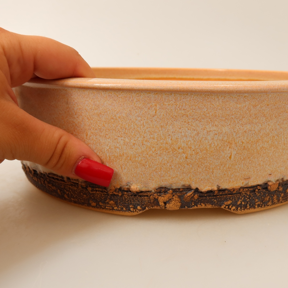 Keramická miska na bonsaje 24,5 x 24,5 x 7 cm, farba béžová