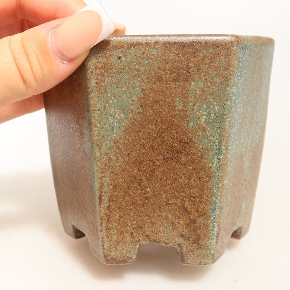 Keramická miska na bonsaje 9 x 8,5 x 8 cm, farba hnedozelená