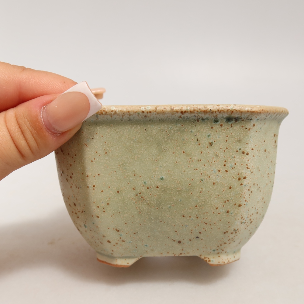 Keramická miska na bonsaje 10 x 10 x 6,5 cm, farba zelená