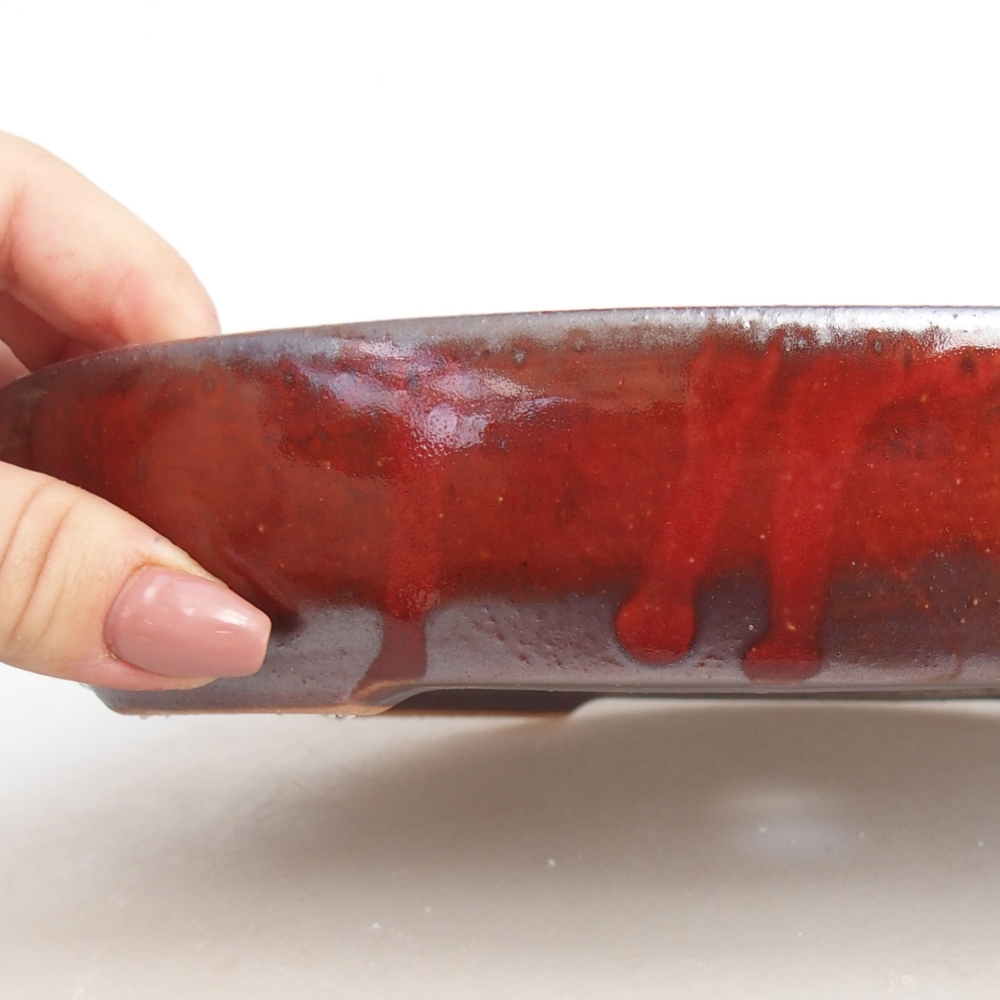 Keramická bonsajová miska 22 x 17 x 4 cm, farba červená