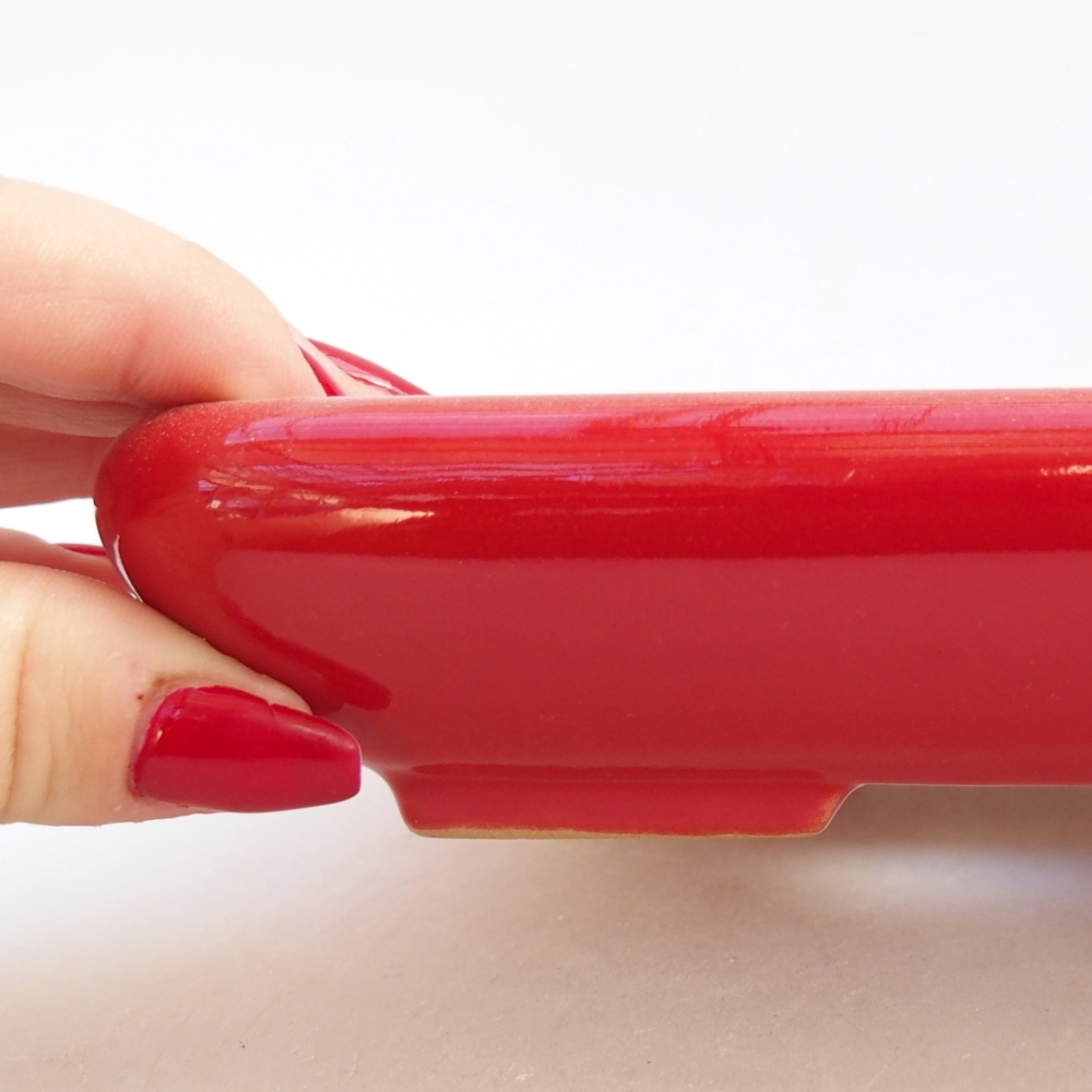 Keramická bonsajová miska 16,5 x 13,5 x 3,5 cm, farba červená