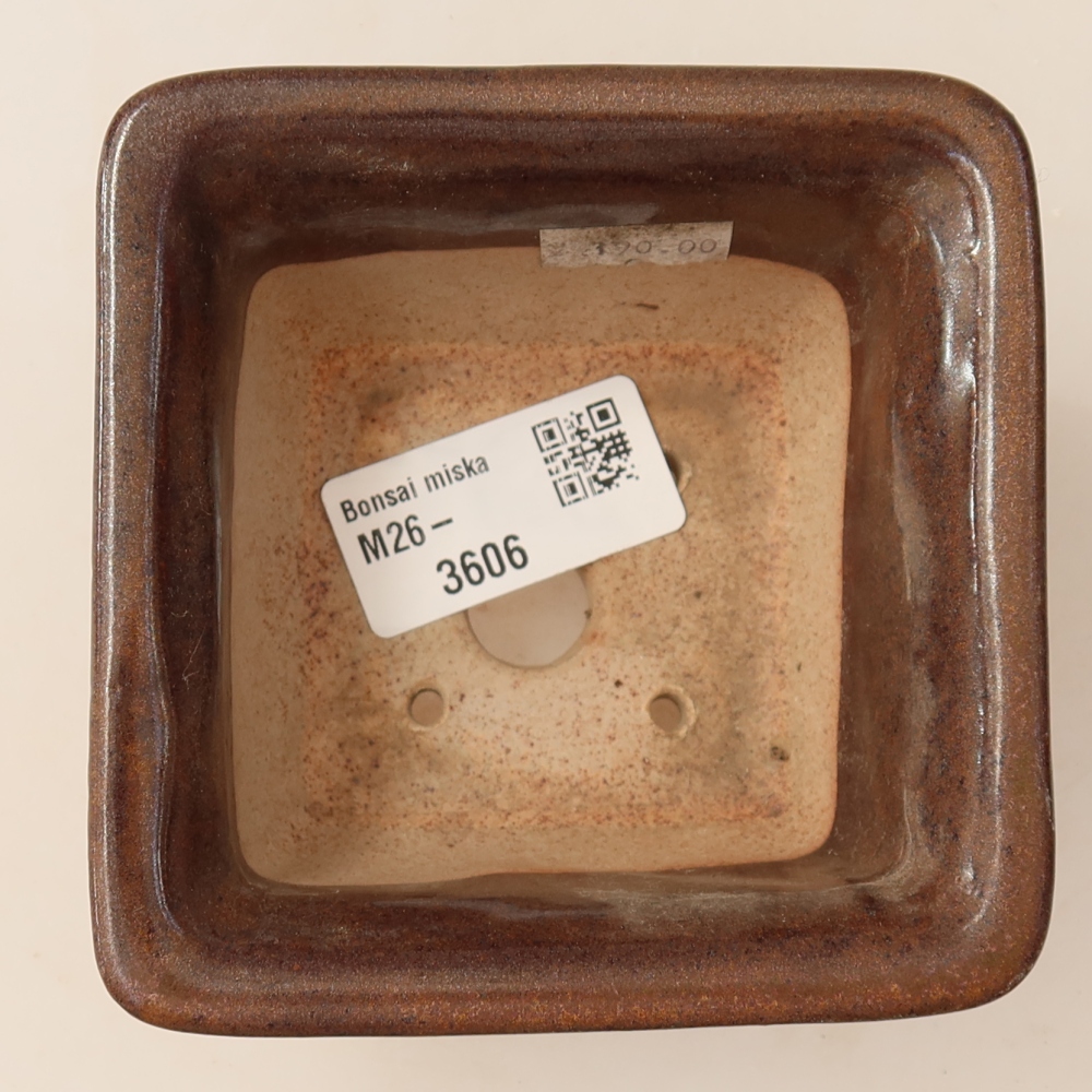 Keramická miska na bonsaje 9,5 x 9,5 x 5,5 cm, farba hnedá