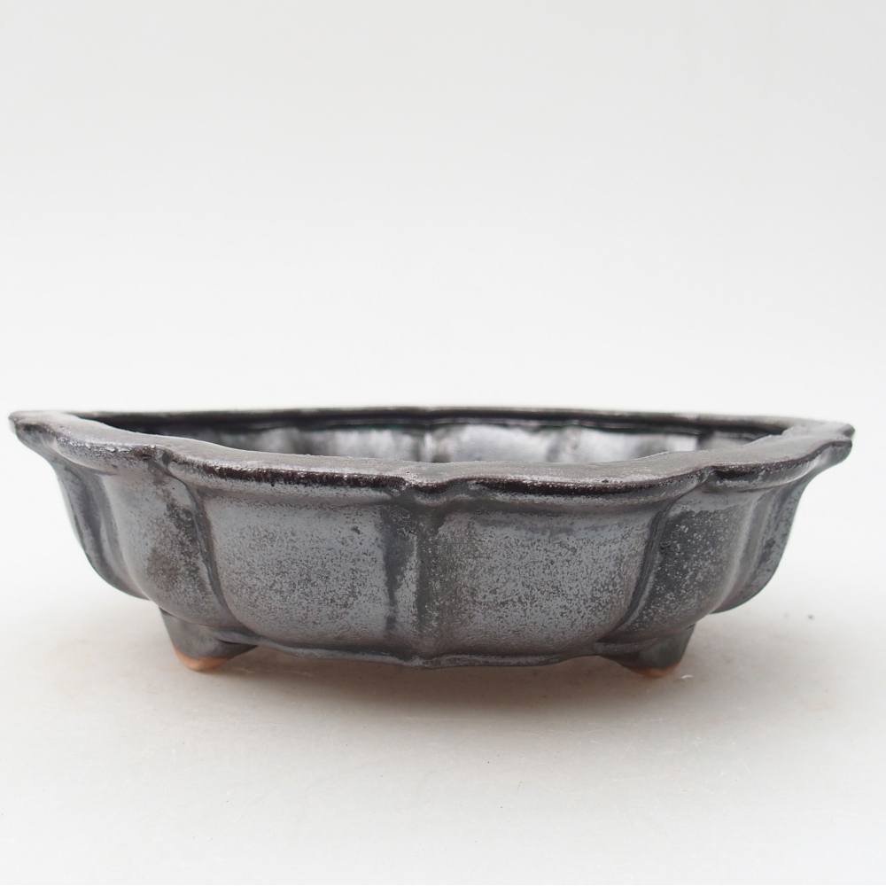 Keramická miska na bonsaje 18 x 18 x 5 cm, zelená metalíza