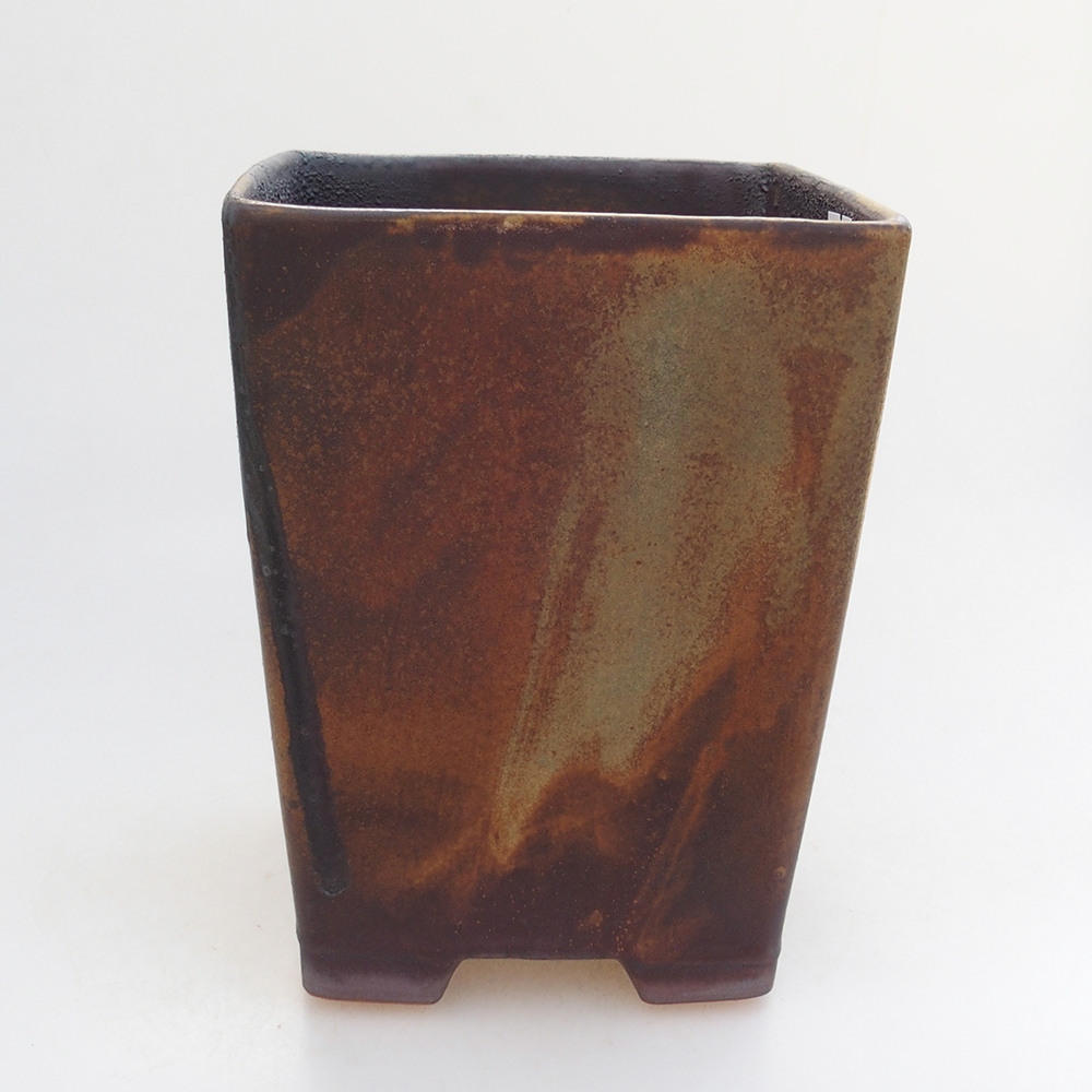 Keramická bonsajová miska 15 x 15 x 19 cm, farba hnedozelená