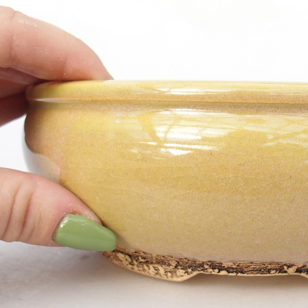 Keramická bonsajová miska 15,5 x 15,5 x 5,5 cm, žltozelená