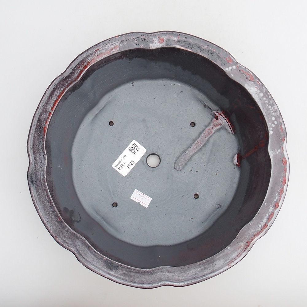 Keramická miska na bonsaje 26 x 26 x 8 cm, červeno-čierna