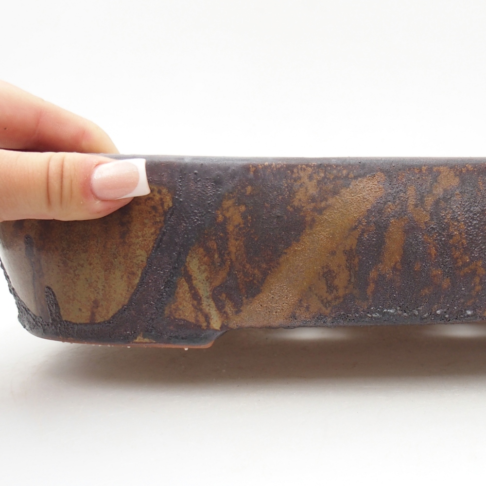 Keramická bonsajová miska 32 x 24,5 x 6,5 cm, farba hnedozelená