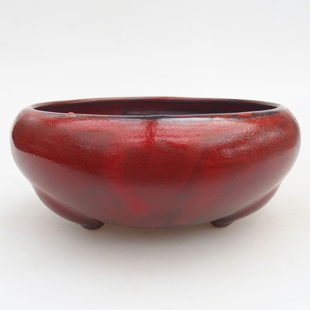 Keramická bonsajová miska 14 x 14 x 6,5 cm, farba červená