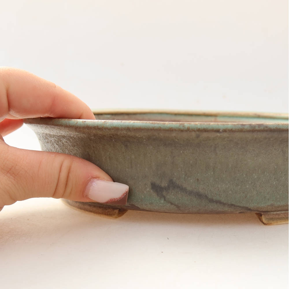 Keramická miska na bonsaje 21 x 19 x 5 cm, farba zelená