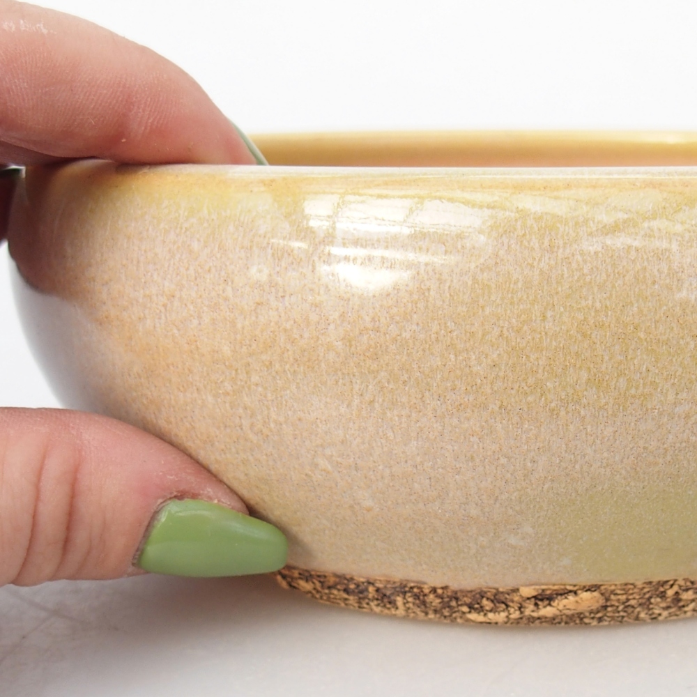 Keramická bonsajová miska 15 x 15 x 5,5 cm, žltozelená