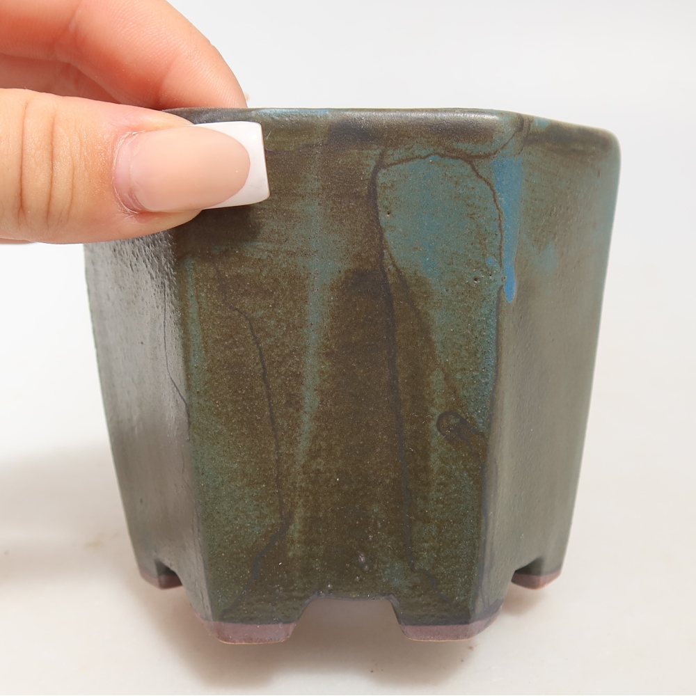 Keramická miska na bonsaje 9 x 8,5 x 8 cm, farba hnedomodrá