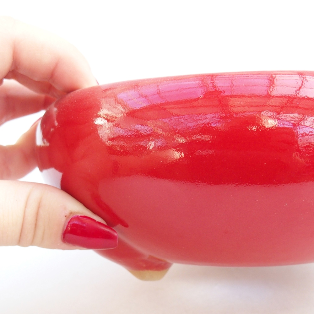 Keramická bonsajová miska 14,5 x 14,5 x 7 cm, farba červená