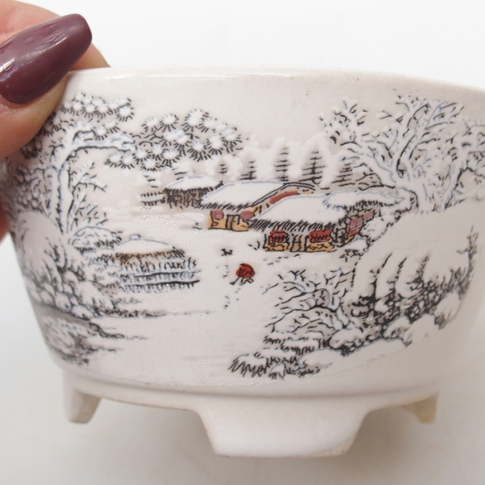 Keramická bonsai miska 12 x 12 x 6,5 cm, farba biela