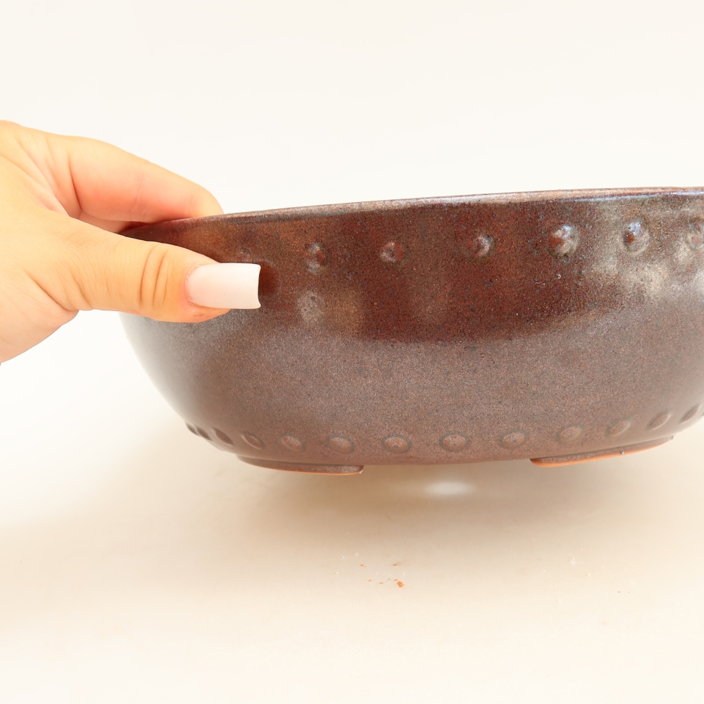 Keramická miska na bonsaje 24,5 x 24,5 x 7,5 cm, farba vínová