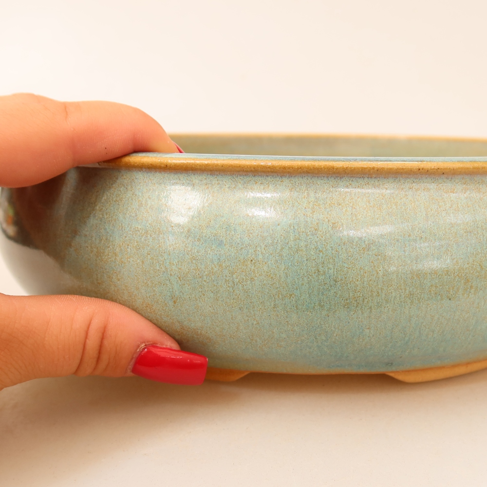 Keramická miska na bonsaje 21,5 × 21,5 × 6,5 cm, farba zelená