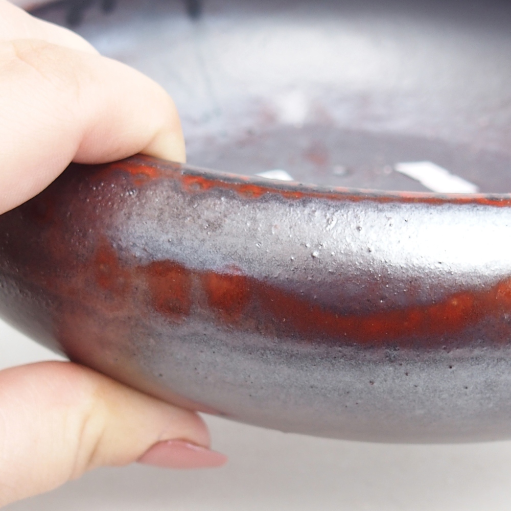 Keramická miska na bonsaje 21 x 21 x 6,5 cm, farba čierna červená