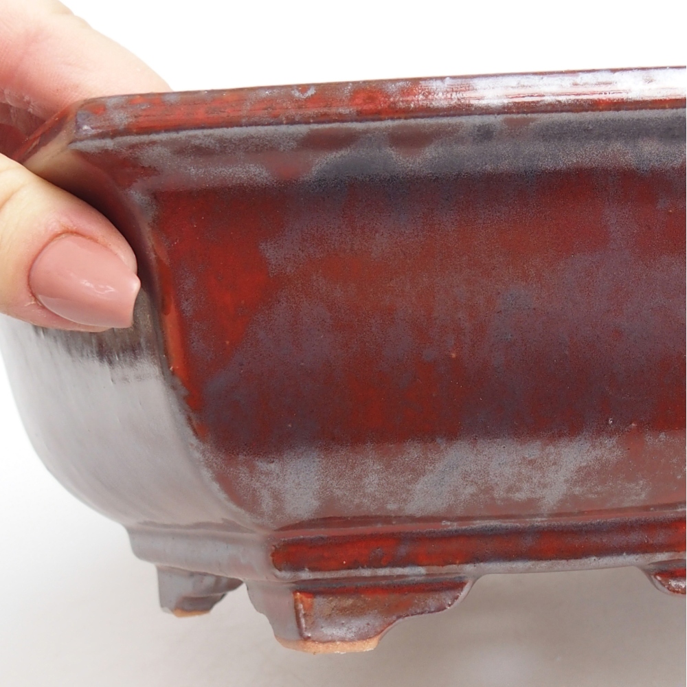 Keramická miska na bonsaje 24,5 x 22 x 7,5 cm, farba čierna červená