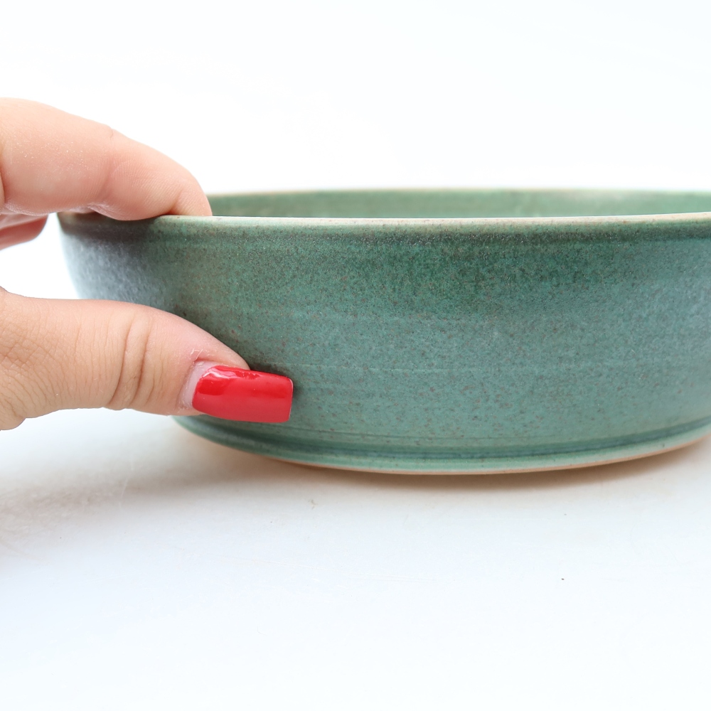Keramická miska na bonsaje 19,5 × 19,5 × 5,5 cm, farba zelená