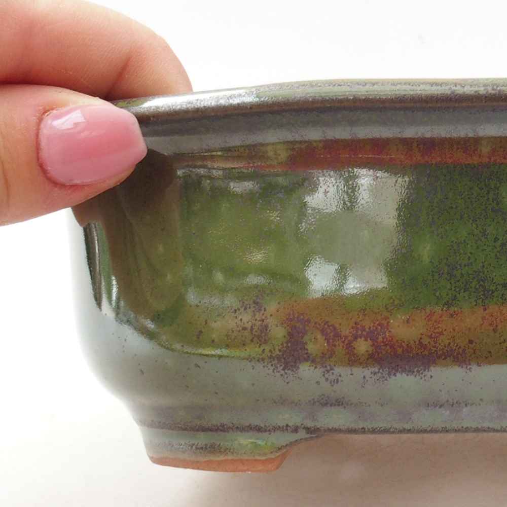 Keramická bonsai miska 15,5 x 12 x 5,5 cm, farba zelená