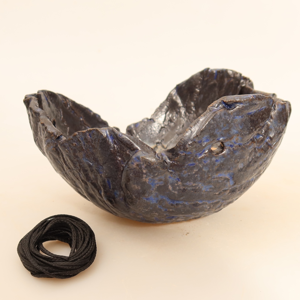 Keramická škrupina na kokedamu 14 x 12 x 7 cm, farba modrá