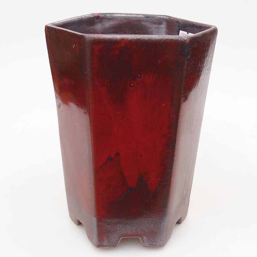 Keramická bonsajová miska 13 x 11,5 x 17 cm, farba červená