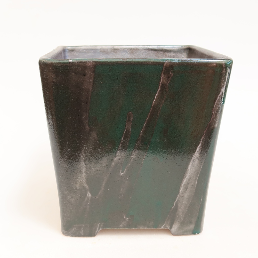 Keramická miska na bonsaje 13 x 13 x 13,5 cm, farba: kovovo-zelená